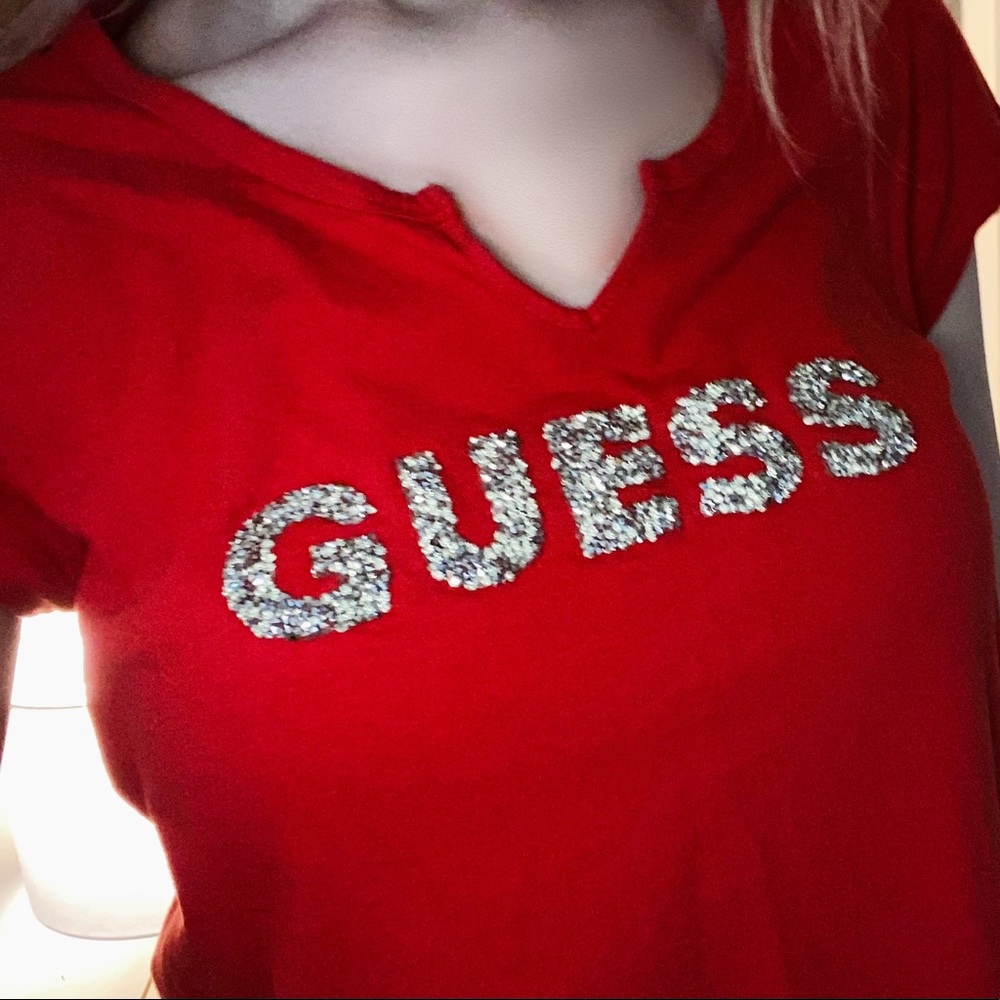 Red and Gold glitter Guess Tshirt
